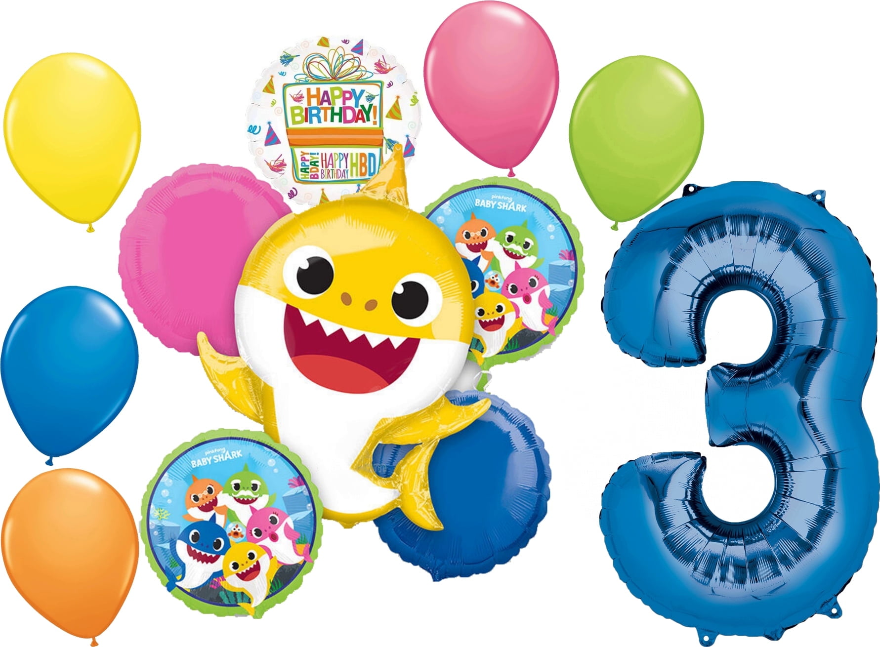 Baby Shark Boy 3rd Birthday Party Supplies Balloon Bouquet Decorations