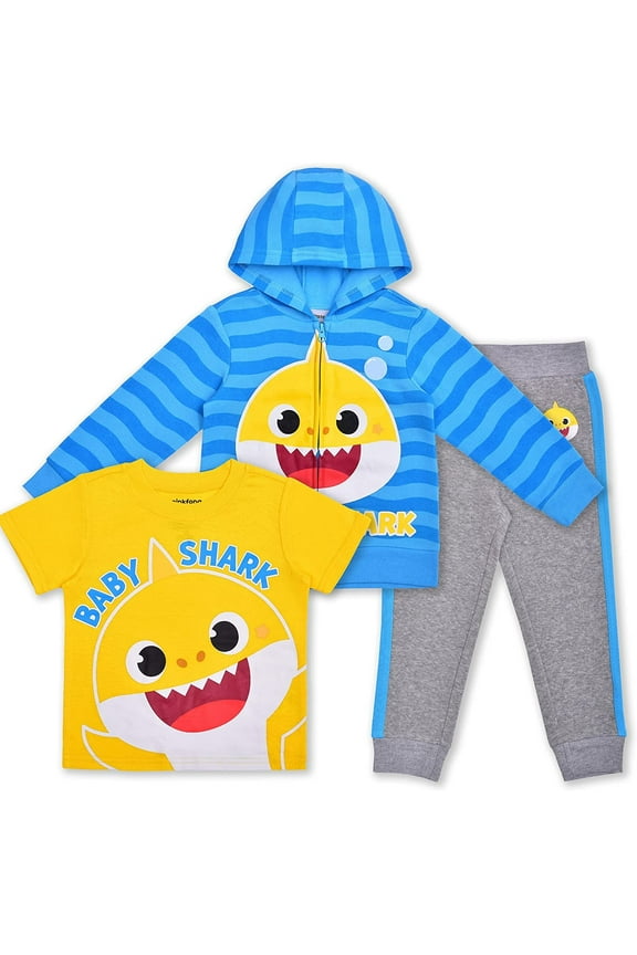 Boys 3 Piece Zip Up Hoodie Tee and Jogger Set, Toddler
