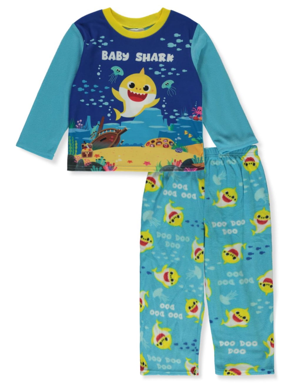 Baby Shark Boys' Fleece Pajamas aqua, 4t (Toddler)