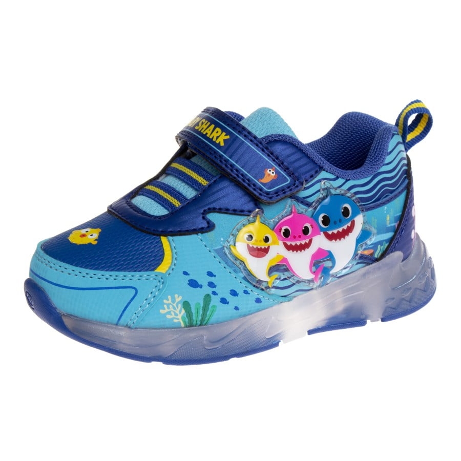 Baby Shark Boys Light Up Hook And Loop Fashion Sneakers. (Toddler Little Kids), Blue, 9