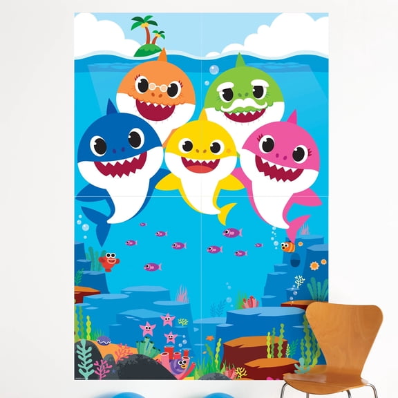 Amscan Baby Shark Dance Plastic Scene Setters Backdrop, Baby Shark, Multicolor, 4 Count