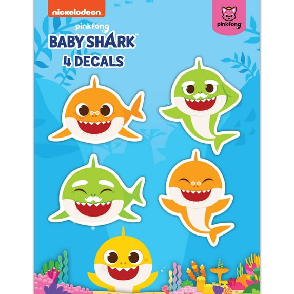 Baby Shark Decals - Set of 4 Officially Licensed PinkFong Nickelodeon Baby Shark Stickers for Water Bottle Tumbler Sippy Cup Toys Grandma Grandpa