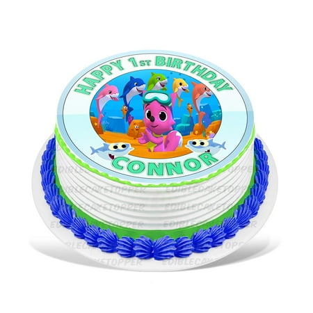 Baby Shark Edible Cake Image Topper Personalized Picture 8 Inches Round