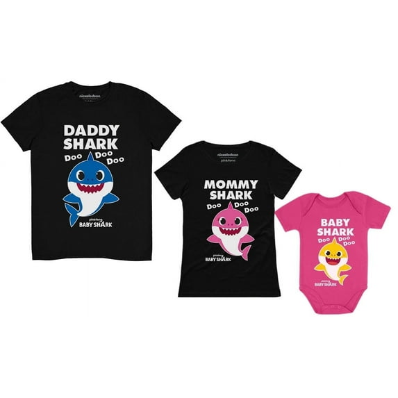 Baby Shark Family Set for Daddy Mommy Baby Matching Father Mother Infant Outfits Mom Black Medium / Dad Black Medium / Baby Wow pink NB (0-3M)