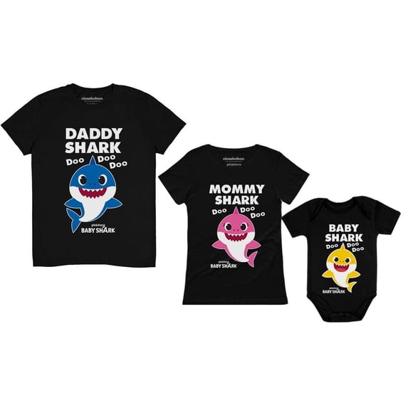 Baby Shark Family Set for Daddy Mommy Baby Matching Father Mother Infant Outfits Mom Black Medium / Dad Black XX-Large / Baby Black 6M (3-6M)