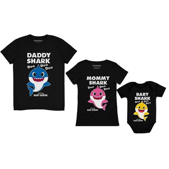 Baby Shark Family Set for Daddy Mommy Baby Matching Father Mother Infant Outfits Mom Black Small / Dad Black Large / Baby Black 24M (18-24M)