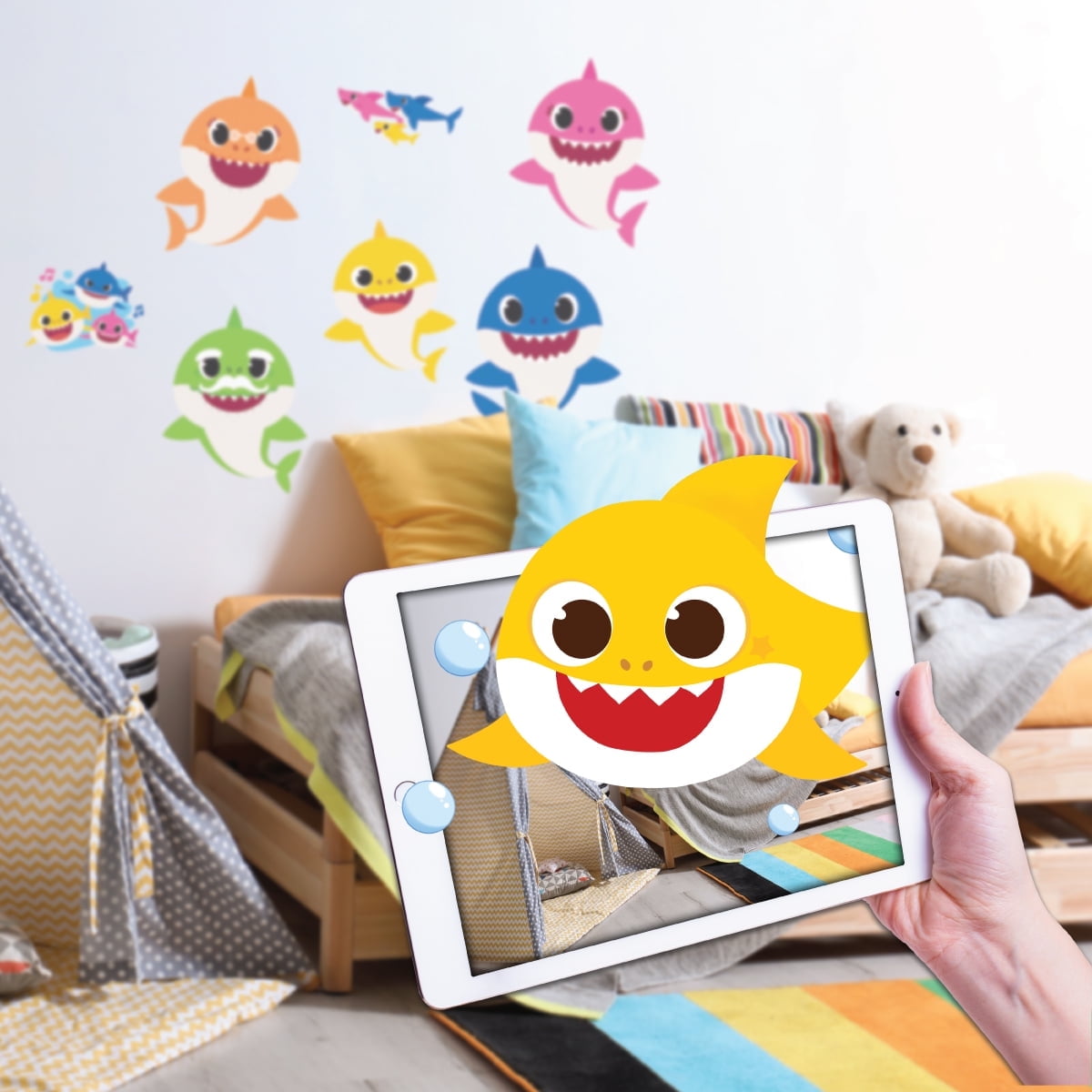 Wall Palz Baby Shark Family Wall Decals - Set Of 8 Peel & Stick Vinyl Stickers For Kids Room Decor