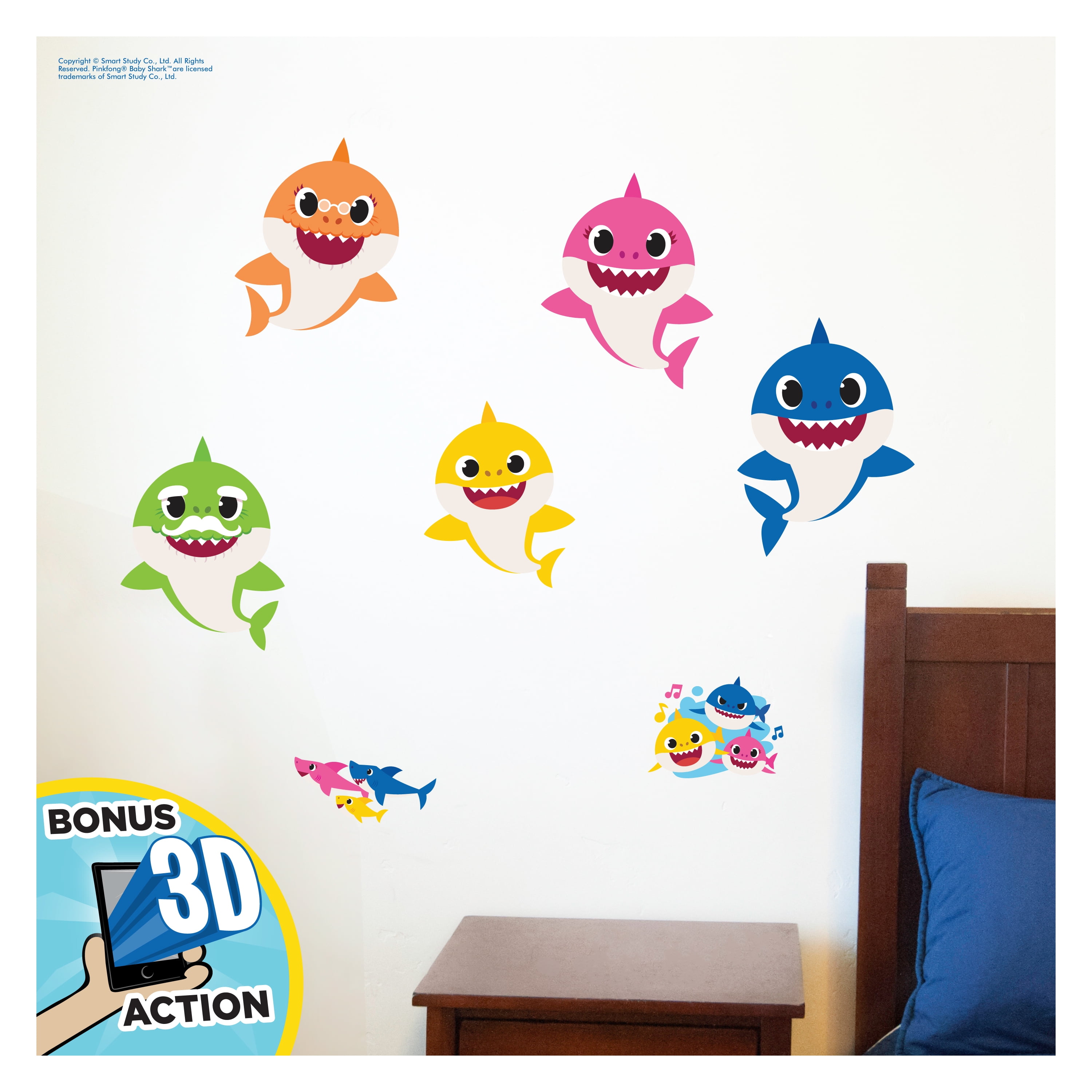 Baby Shark Family Wall Decals Baby Shark Wall Decals with 3D