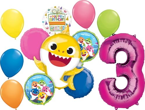 Baby Shark Girl 3rd Birthday Party Supplies Balloon Bouquet Decorations