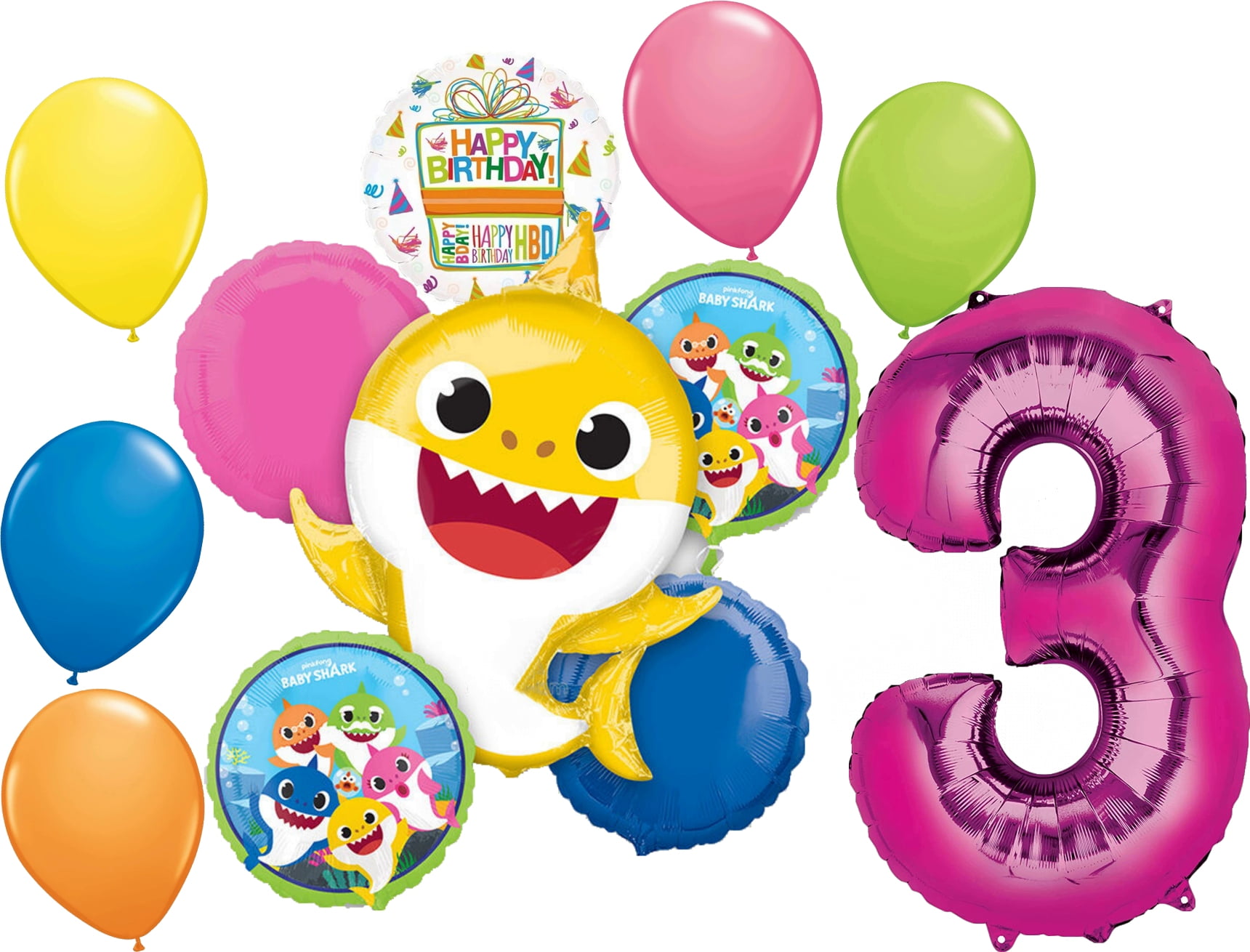 Baby Shark Girl 3rd Birthday Party Supplies Balloon Bouquet Decorations