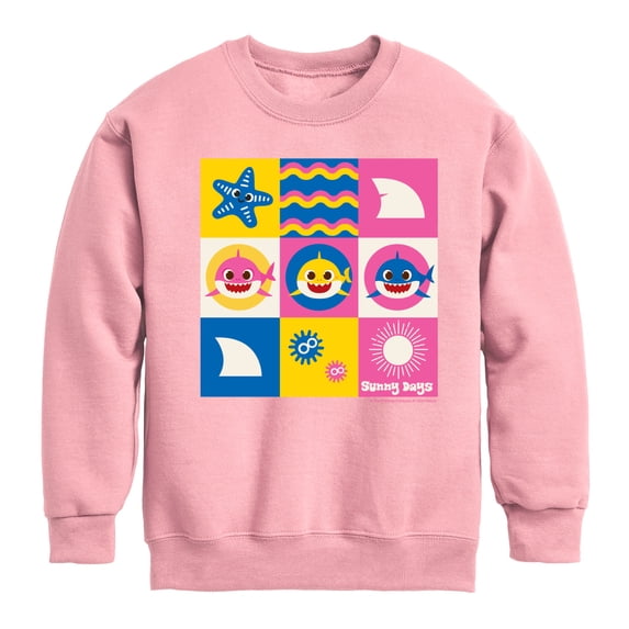 Baby Shark - Grid Graphic Long Sleeve Fleece Sweatshirt