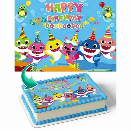 Baby Shark Happy Birthday Doo Doo Edible Image Cake Topper For Quarter Sheet Cake By TNCT
