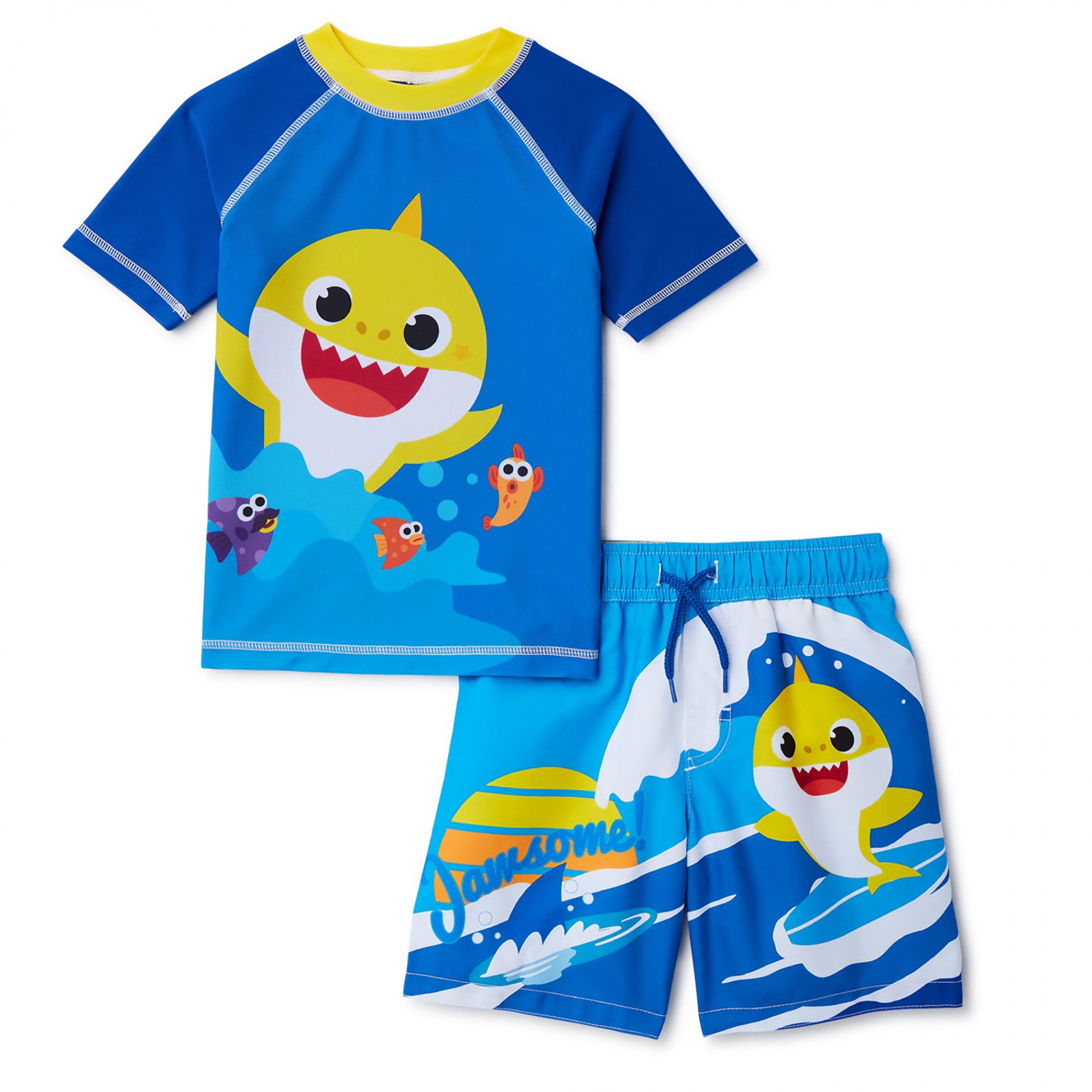 Baby Shark Jawsome Toddler Swim Shorts and Rashguard SetToddler 2T