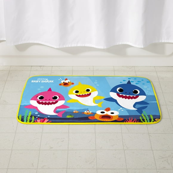Baby Shark Kids Bath Rug, Polyester Foam, Skid-Resistant, 30 x 20, Blue
