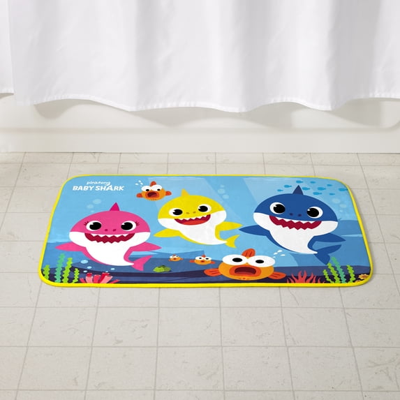 Baby Shark Kids Bath Rug, Polyester Foam, Skid-Resistant, 30 x 20, Blue