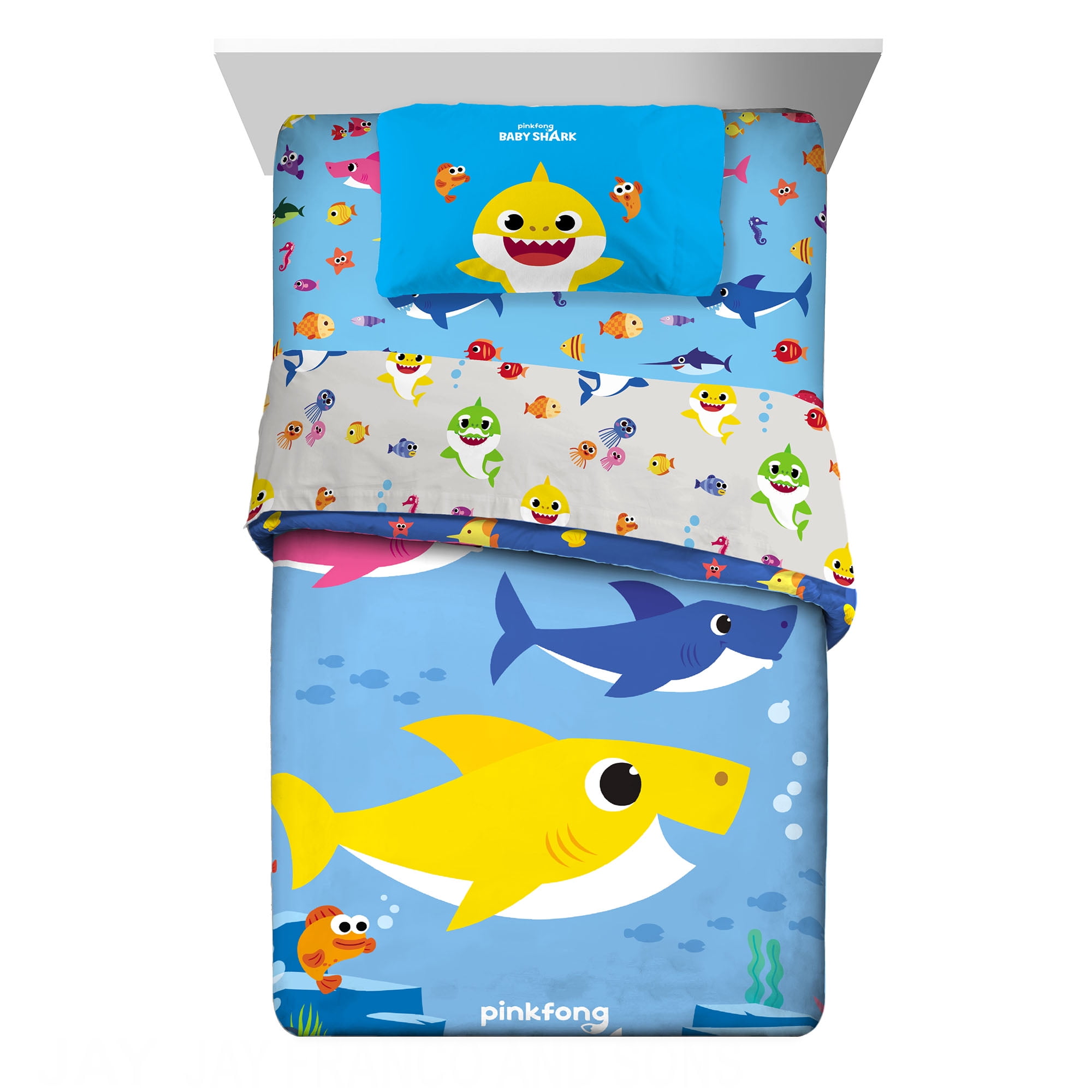 Baby Shark Kids Twin Bed in a Bag, Comforter and Sheets, Blue, Nickelodeon