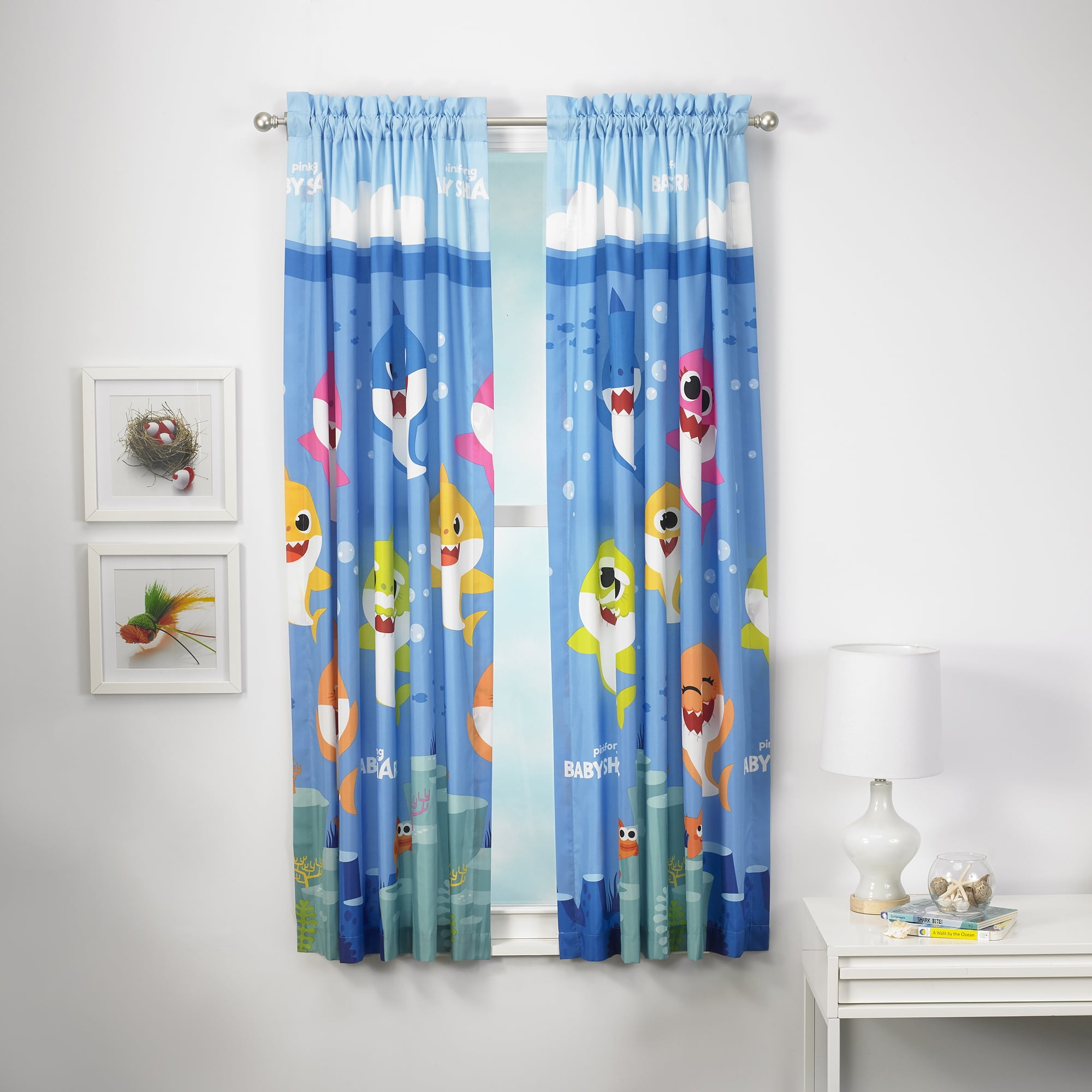 Baby Shark Kids Window Curtain Set, Set of 2 Panels, 63" Length