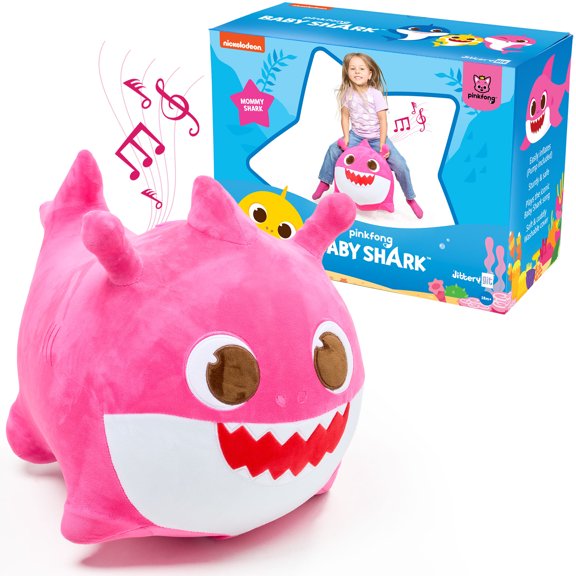 Baby Shark Mommy Shark Hopper Plush Toy - Inflatable Ride On Bounce Animal Gift for Toddlers Ages 2-4