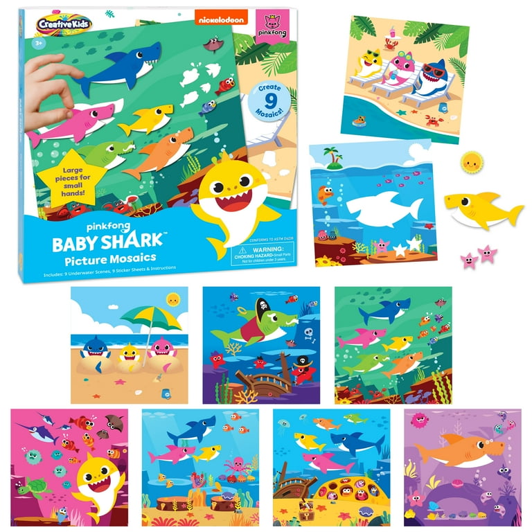 Baby Shark Mosaic Sticker Art Kits for Kids - Create Your Own Mosaic Pictures - Includes 9 Boards & 9 Sticker Sheets - Educational Arts & Crafts