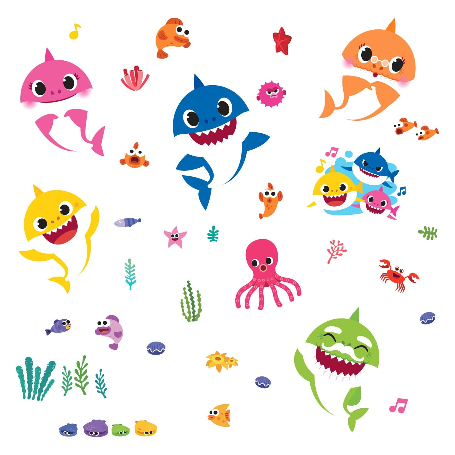 Colorful Baby Shark Vinyl Wall Decal Set for Kids