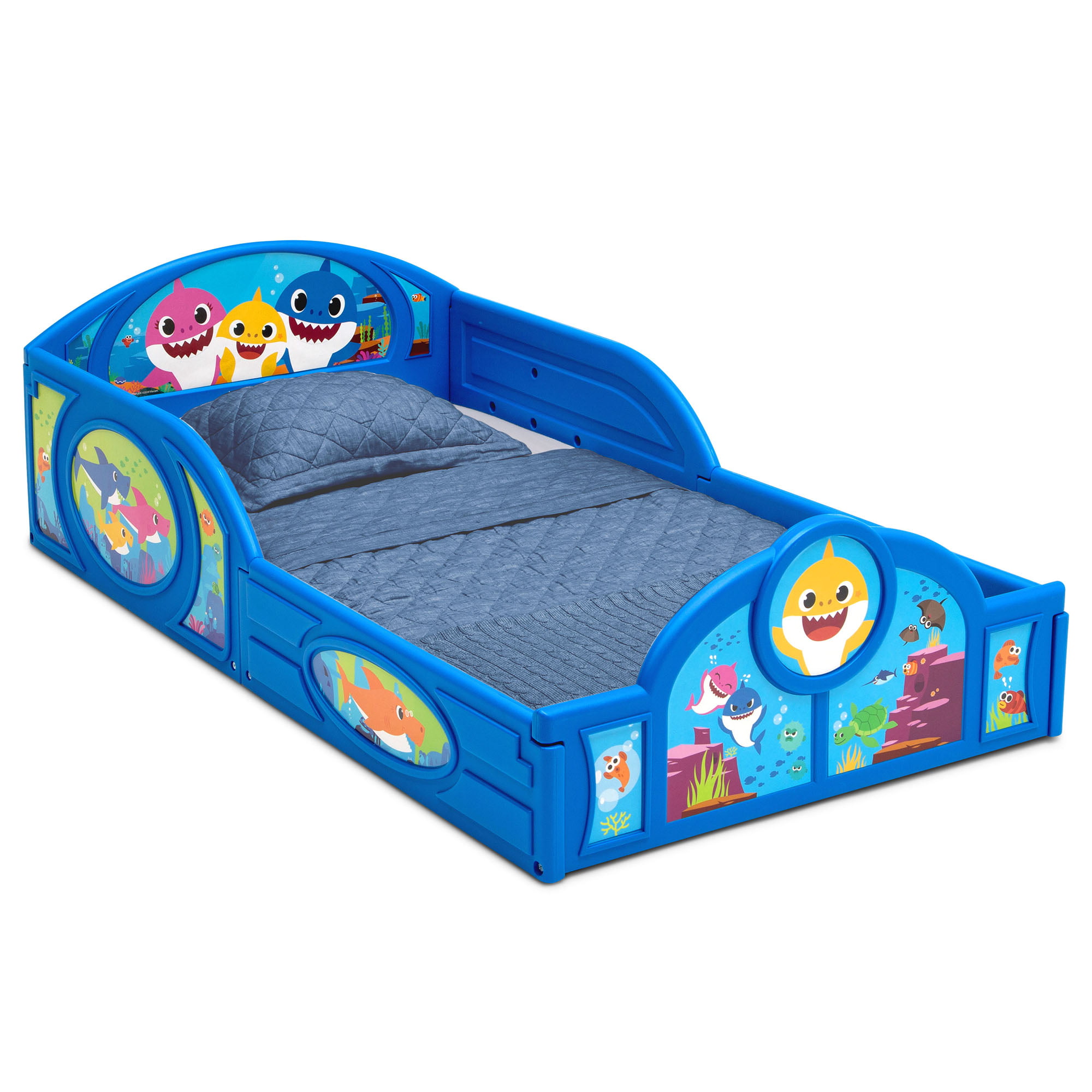 Baby Shark Sleep and Play Toddler Bed with Attached Guardrails