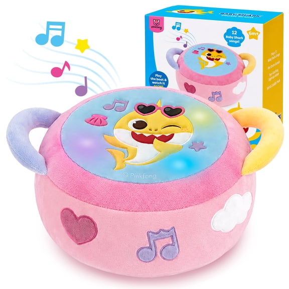 Baby Shark Plush Drum, Pink, Light-Up Musical Toy with Songs & Soft Handles