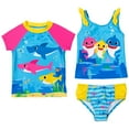 thumbnail image 1 of Baby Shark Rash Guard Tankini Top and Bikini Bottom 3 Piece Swimsuit Set Infant to Toddler, 1 of 5