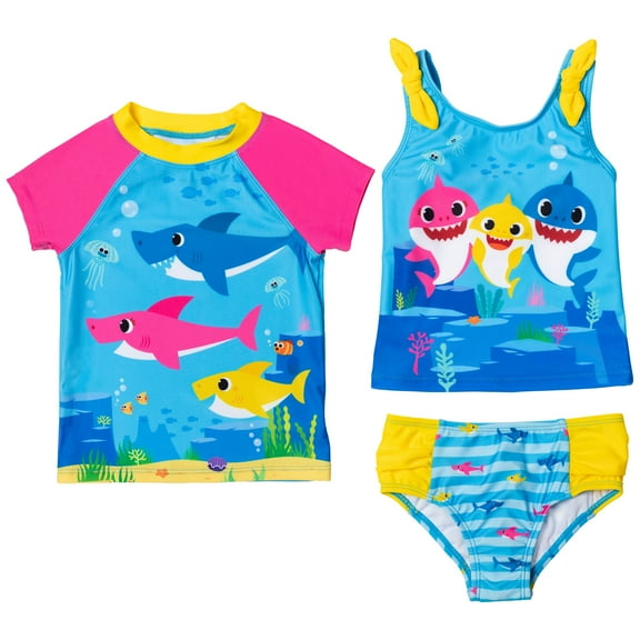Baby Shark Rash Guard Tankini Top and Bikini Bottom 3 Piece Swimsuit Set Infant to Toddler