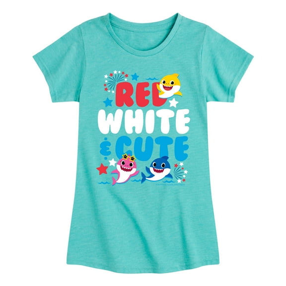 Baby Shark - Red White and Cute - Girl's Fitted Short Sleeve Tee