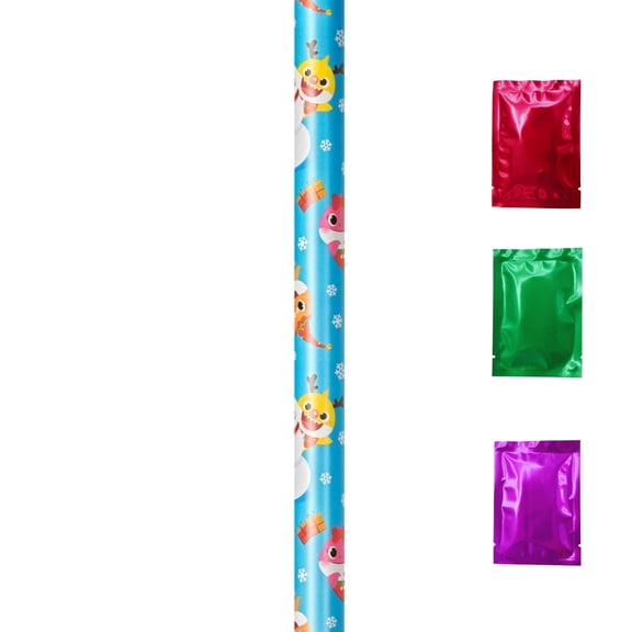 Shark Blue Reindeer Christmas Wrapping Paper Roll, Cartoon Holiday Gift Wrap for Presents Birthday Party Supplies with Cut Grid Lines (1 Roll, 60 Sqft)