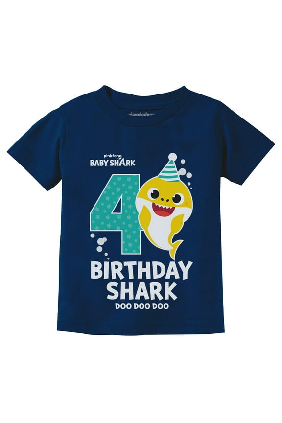 Baby Shark Shirt Gift for Kids Toddler 4th Birthday Girl Boy Outfit Navy 4T
