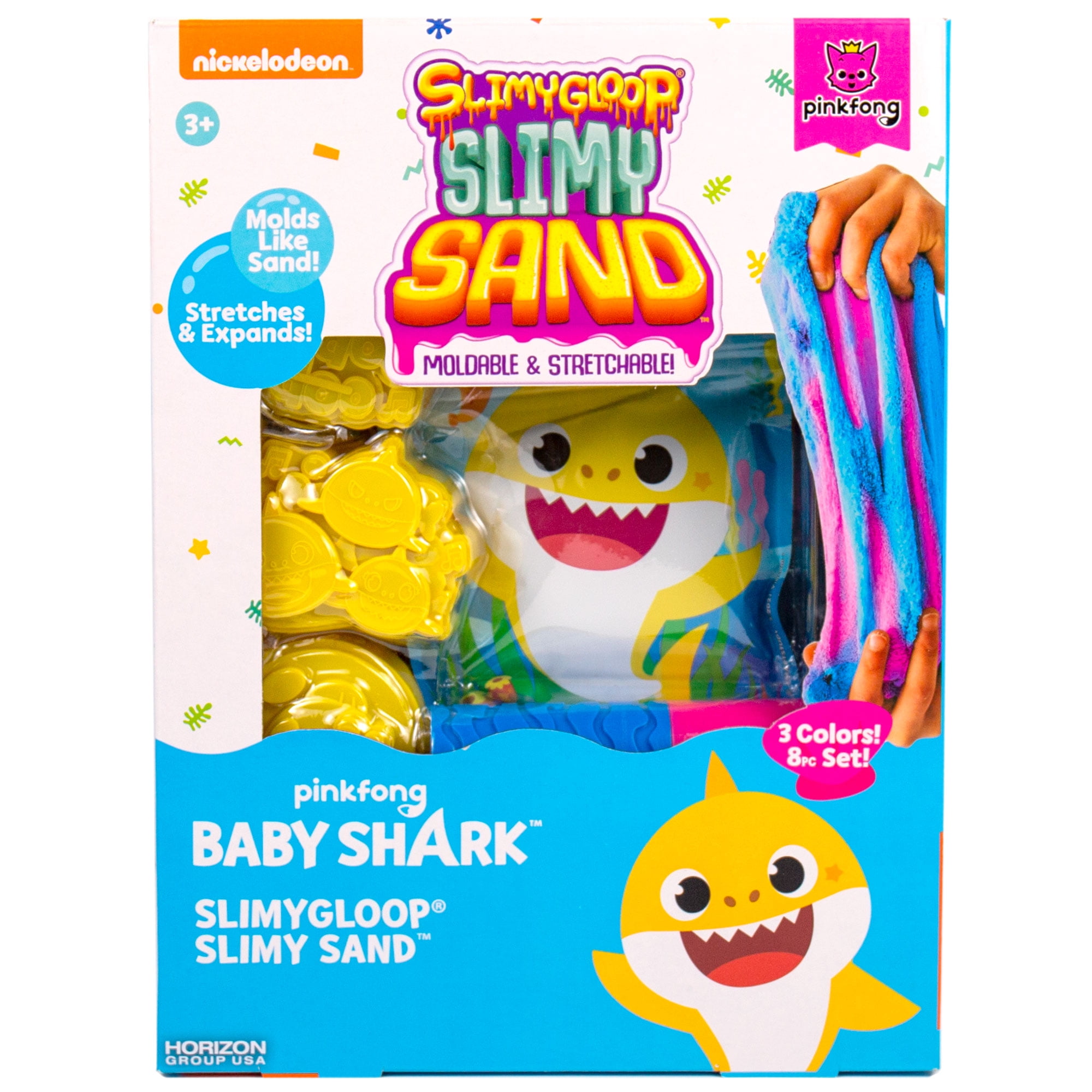 Baby Shark Silimygloops Slimy Sand, Sensory Play Sand & Molds Art & Craft Kit (9 Pieces)
