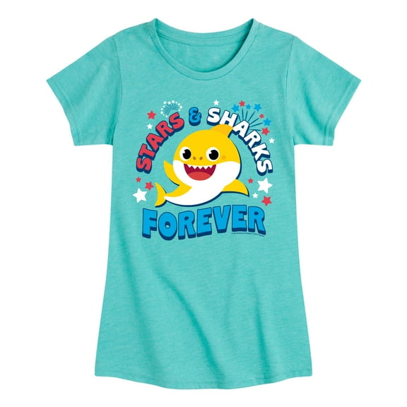 Baby Shark - Stars and Sharks - Girl's Fitted Short Sleeve Tee