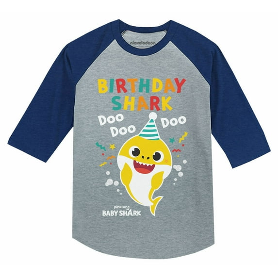 Baby Shark Toddler Birthday Shirt Birthday Boy Girl Shirt 3/4 Sleeve Baseball Jersey Toddler Shirt 5T Blue