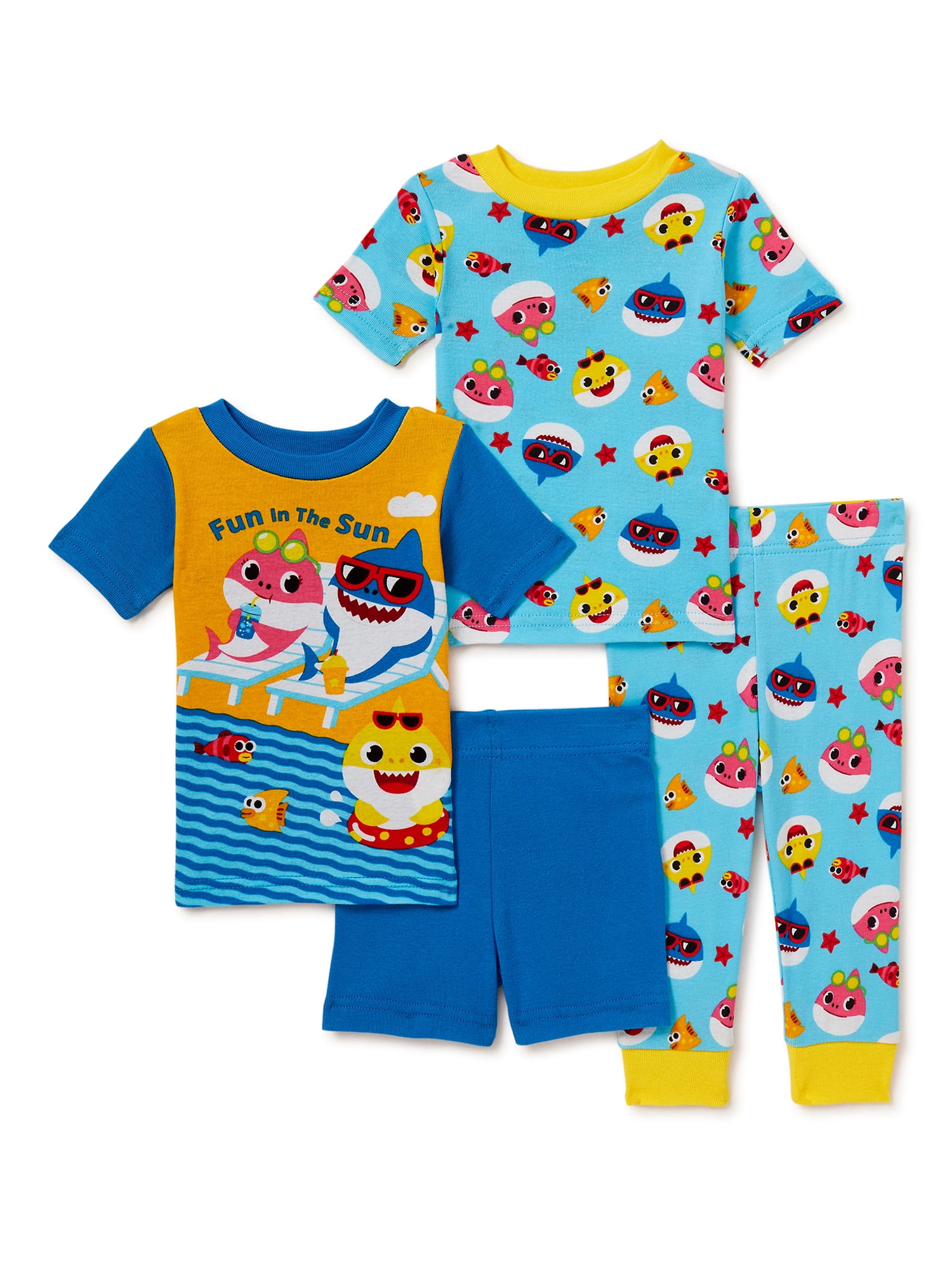 Baby Shark Toddler Boy Cotton Knit Pajamas, 4Piece Set, Sizes 2T4T