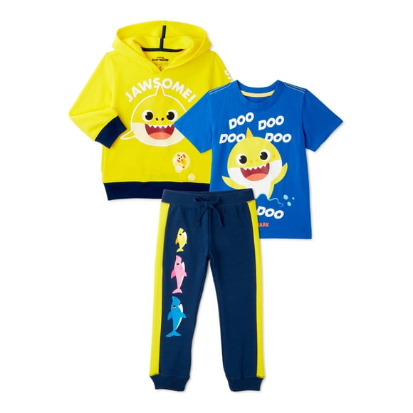 Baby Shark Toddler Boy Hoodie Sweatshirt, Graphic T-Shirts & Jogger Pant Outfit Set, 3-Piece, Sizes 2T-5T