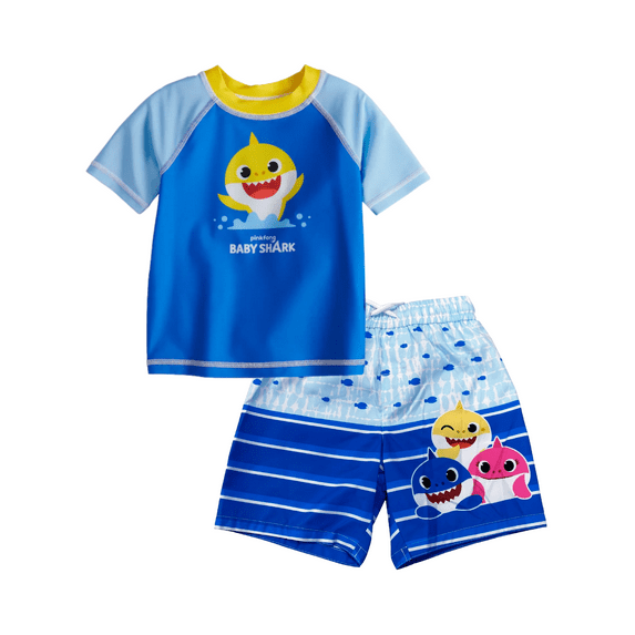 Baby Shark Toddler Boys' Rash Guard and Swim Trunks Set, Sizes 2T-4T