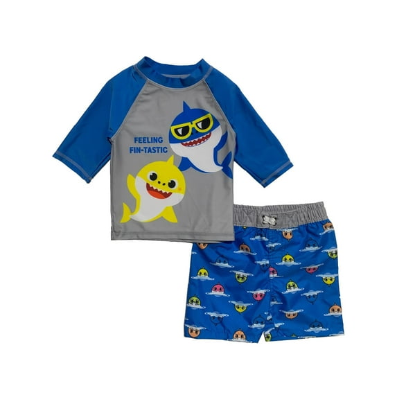 Baby Shark Toddler Boys' Rash Guard and Swim Trunks Set, Sizes 2T-4T