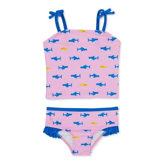 Baby Shark Toddler Girl Ruffle Tankini, 2-Piece, Sizes 18M-5T