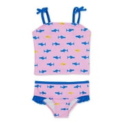 Baby Shark Toddler Girl Ruffle Tankini, 2-pcs, Sizes 18M-5T, Pink & Blue