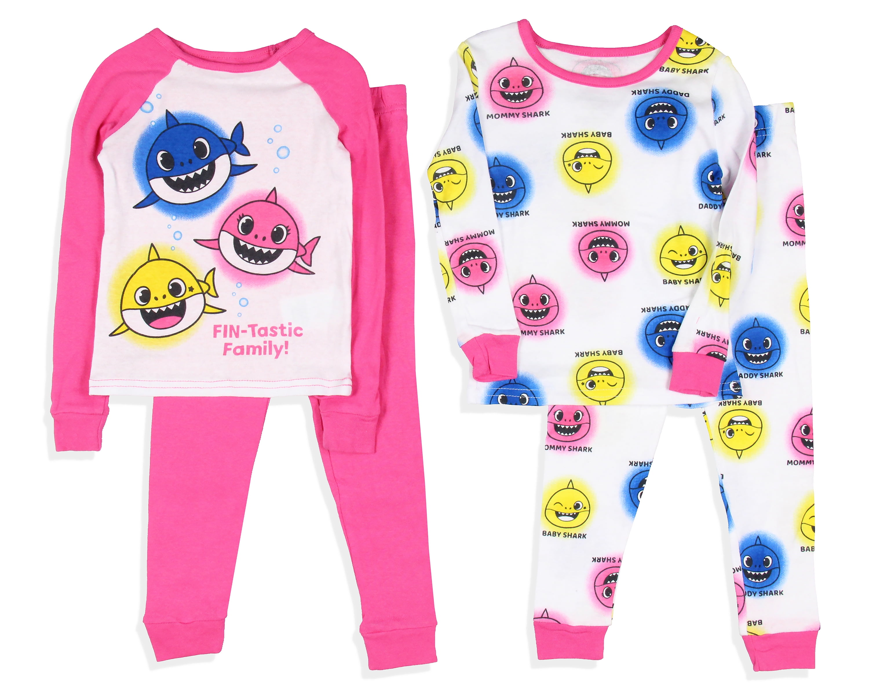 Baby Shark Toddler Girls FIN Tastic Family 4 Piece Pajama Sets