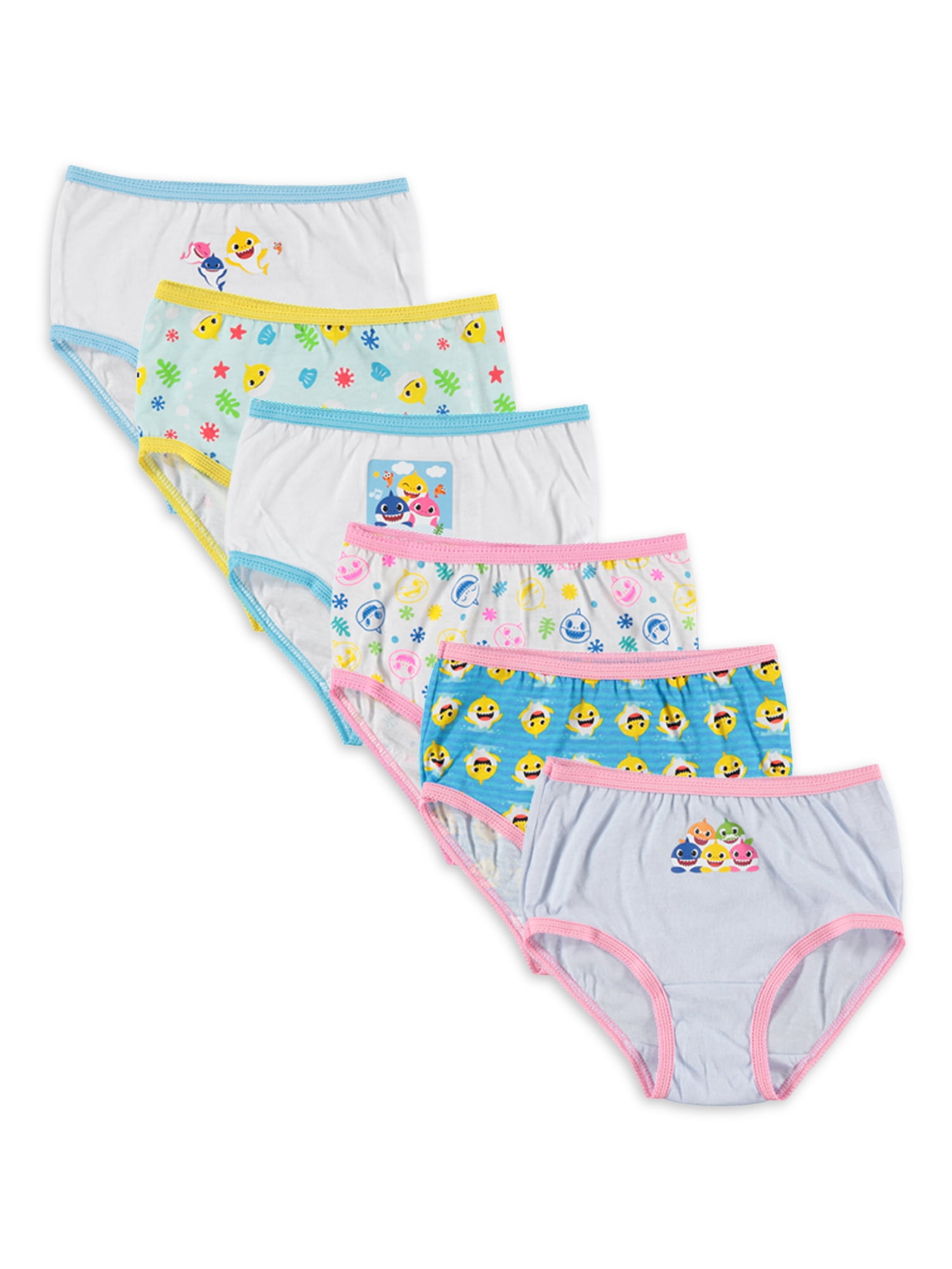 Baby Shark Toddler Girls' Panties, 6 Pack Sizes 2T-4T