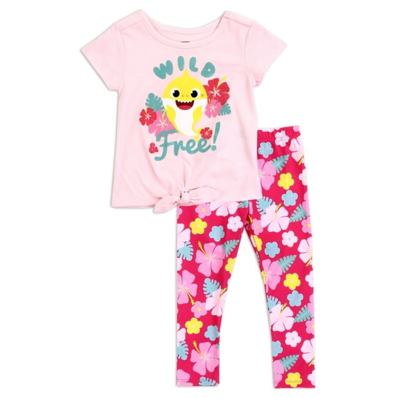 Baby Shark Toddler Girls' Tie-Front Top and Leggings Set, Sizes 2T-4T