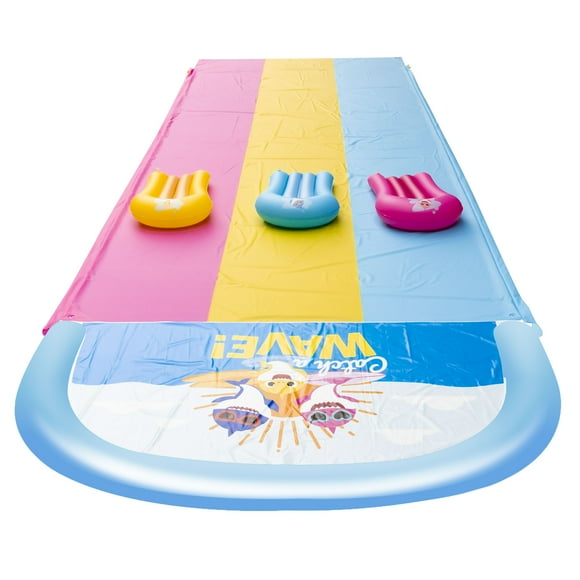 Baby Shark Triple-Lane Water Slide + (3) Inflatable Boogie Boards for Summer Water Play for Toddlers & Children Age 2+