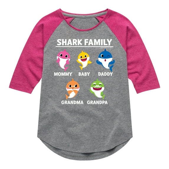 Baby Shark - Types Of Sharks - Toddler And Youth Girls Raglan Graphic T-Shirt