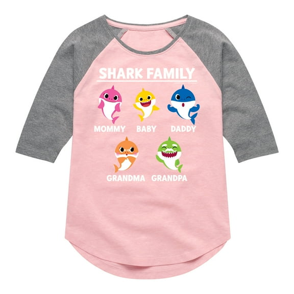 Baby Shark - Types Of Sharks - Toddler And Youth Girls Raglan Graphic T-Shirt