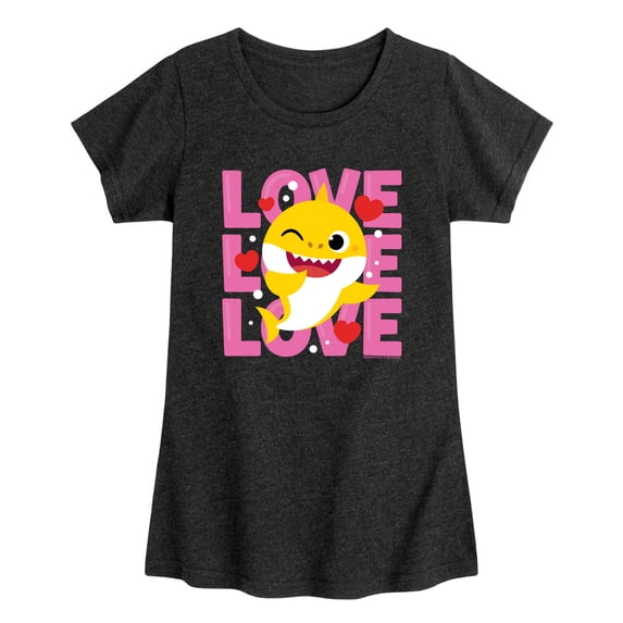 Baby Shark - Valentine Love Hearts - Toddler Girls Fitted Short Sleeve T-Shirt