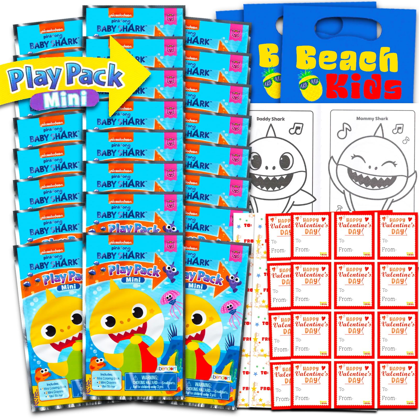 Baby Shark Valentine's Day Classroom Gift Exchange - Bundle with 24 Baby Shark Mini Coloring Activity Books for School Valentines Cards, Stickers | Valentines Kids Party Favors