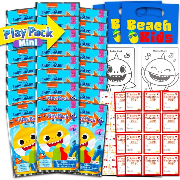 Baby Shark Valentine's Day Classroom Gift Exchange - Bundle with 24 Baby Shark Mini Coloring Activity Books for School Valentines Cards, Stickers | Valentines Kids Party Favors