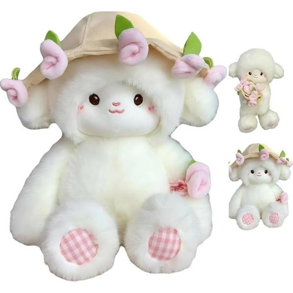 Baby Sheep Bouquet Rose Bouquet Plush Toy, Adorable Rose Plush Toy with Removable Hat, Soft Fluffy Stuffed Animal Lamb, Unique Hug Birthday, Anniversary, Valentine’s Day or Home Décor(Pink,11.8in)